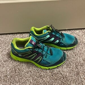 Salomon Athletic Trail Shoes Teal and Lime Green